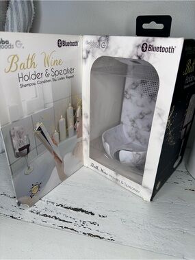 Marbled Gray/White Bath Wine Holder & Bluetooth Speaker